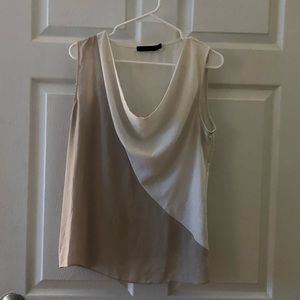 Color-blocked cream and tan blouse